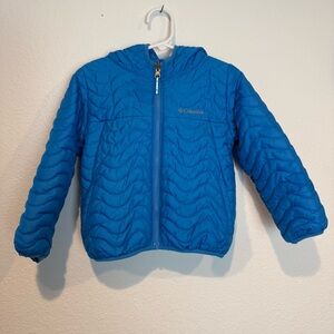 Columbia Kids Reversible 4T Puffer Jacket Hooded Blue Plaid Fleece Print EUC